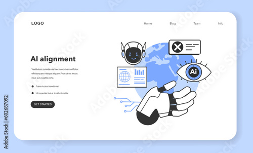 AI ethics web banner or landing page. Artificial intelligence alignment