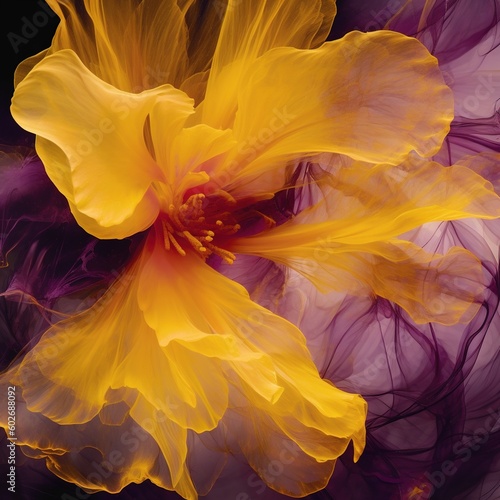  a close up of a yellow flower on a black background.  generative ai