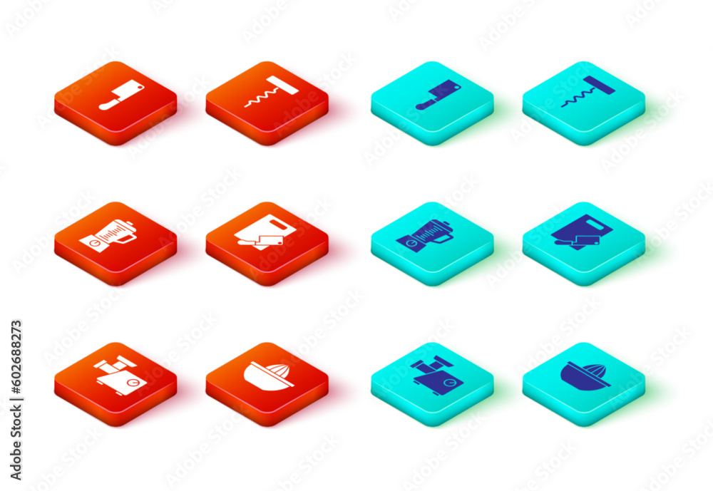 Set Kitchen meat grinder, Citrus fruit juicer, Blender, Cutting board and chopper, Wine corkscrew and Meat icon. Vector Set Kitchen meat grinder, Citrus fruit juicer, Blender, Cutting board and chopper, Wine corkscrew and Meat icon. Vector