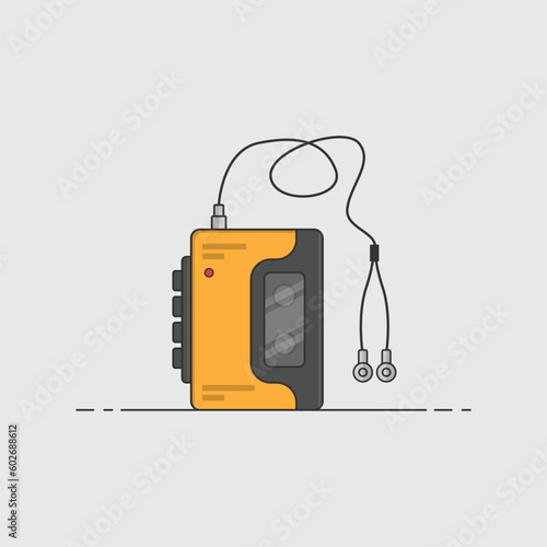minimalist retro yellow Walkman icon with headphones audio cassette player tape recorder 90s 80s nostalgia memories retro vintage tech