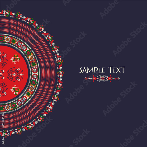 Decorative background with traditional Ukrainian embroidery ornament and place for text.