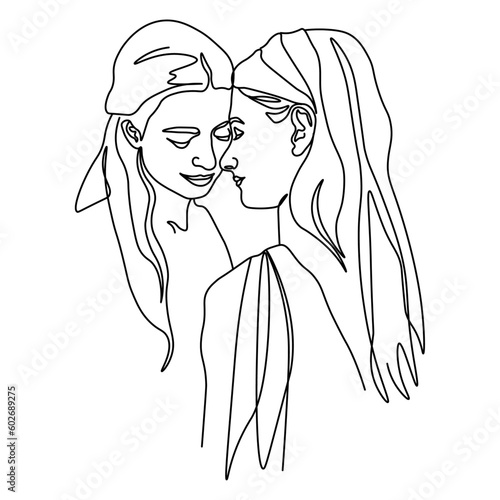 stylized pair portrait of two women in a minimalist style, the silhouette of female. LGBT couple. Couple of friends.