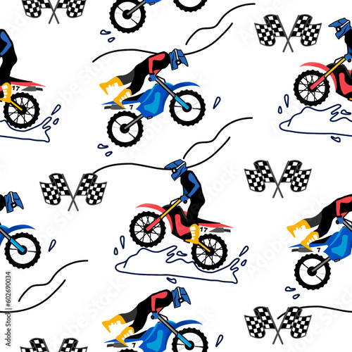 Motorbike truck  cartoon pattern design .motorcycle extreme pattern for kids clothing, printing, fabric ,cover.motorcycle extreme dirty seamless pattern.