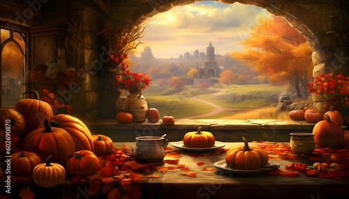 Thanksgiving Backgrounds: Festive Tables, Harvest Scenes, Cozy Fireplaces, Thankful Trees, and Joyful Families photo