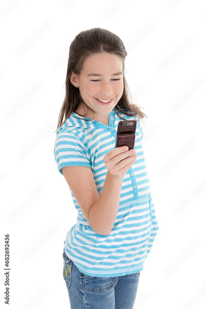 Cute Caucasian girls texting on a cell phone Cute Caucasian girls texting on a cell phone
