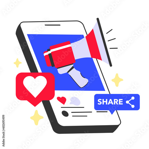 Digital promotion concept. Brand advertisement in social media blog.