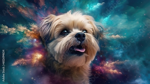 Shih Tzu Dog Nebulae And Galaxies Float In Space In The Smokelike Clouds Of Gas. Generative AI