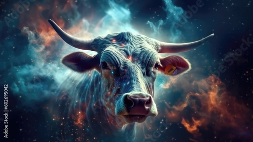 Cow Nebulae And Galaxies Float In Space In The Smokelike Clouds Of Gas. Generative AI
