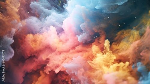 Lemon Nebulae And Galaxies Float In Space In The Smokelike Clouds Of Gas. Generative AI