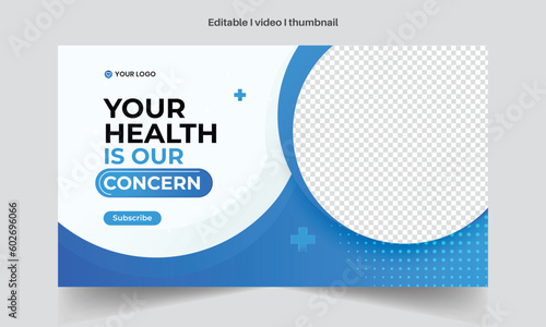 Healthcare video cover thumbnail template and web banner. Medical Video cover photo for social media	