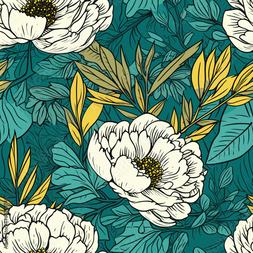 Seamless Colorful Peony Pattern.Seamless pattern of orchids in colorful style. Add color to your digital project with our pattern!