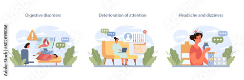 Nicotine withdrawal symptoms set. Common effects on character