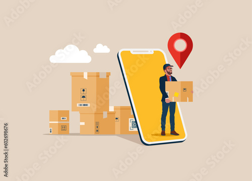Courier brought package. Delivery services. Stay safe concept. Flat vector illustration.