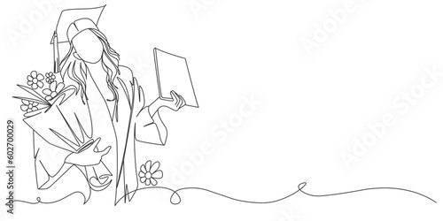 Graduation women line art style vector illustration