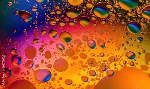  a close up of water droplets on a colorful background photo.  generative ai