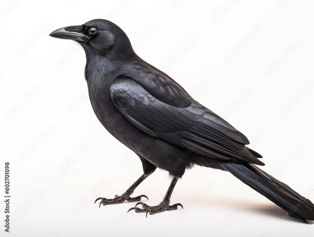 A black american crow on a white background A black american crow on a white background