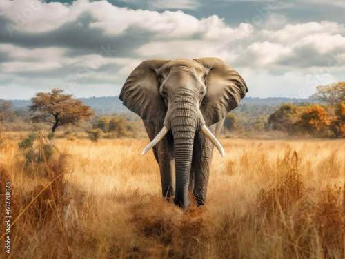 African elephant in a savanna field