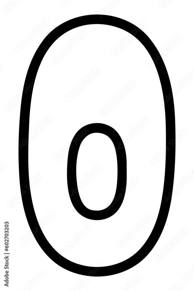 Nolik. Numeral zero with rounded corners. Arabic number symbol. Sketch ...