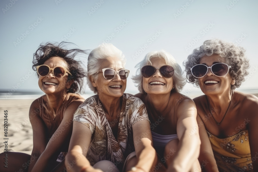 Elderly people enjoy company on sunny summer beach