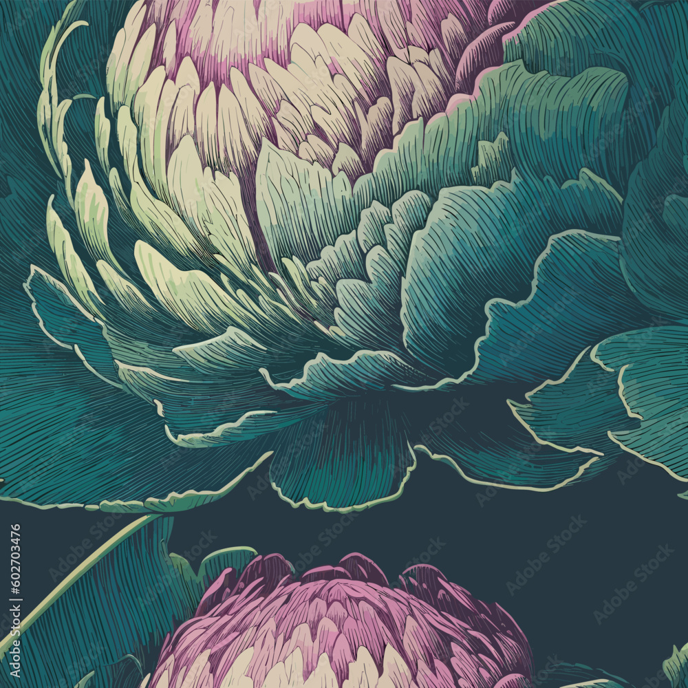 Obraz premium Seamless Colorful Peony Pattern.Seamless pattern of peonys in colorful style. Add color to your digital project with our pattern!