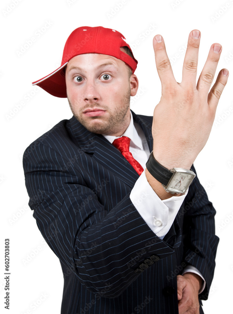 businessman showing fingers on isolated background businessman showing fingers on isolated background
