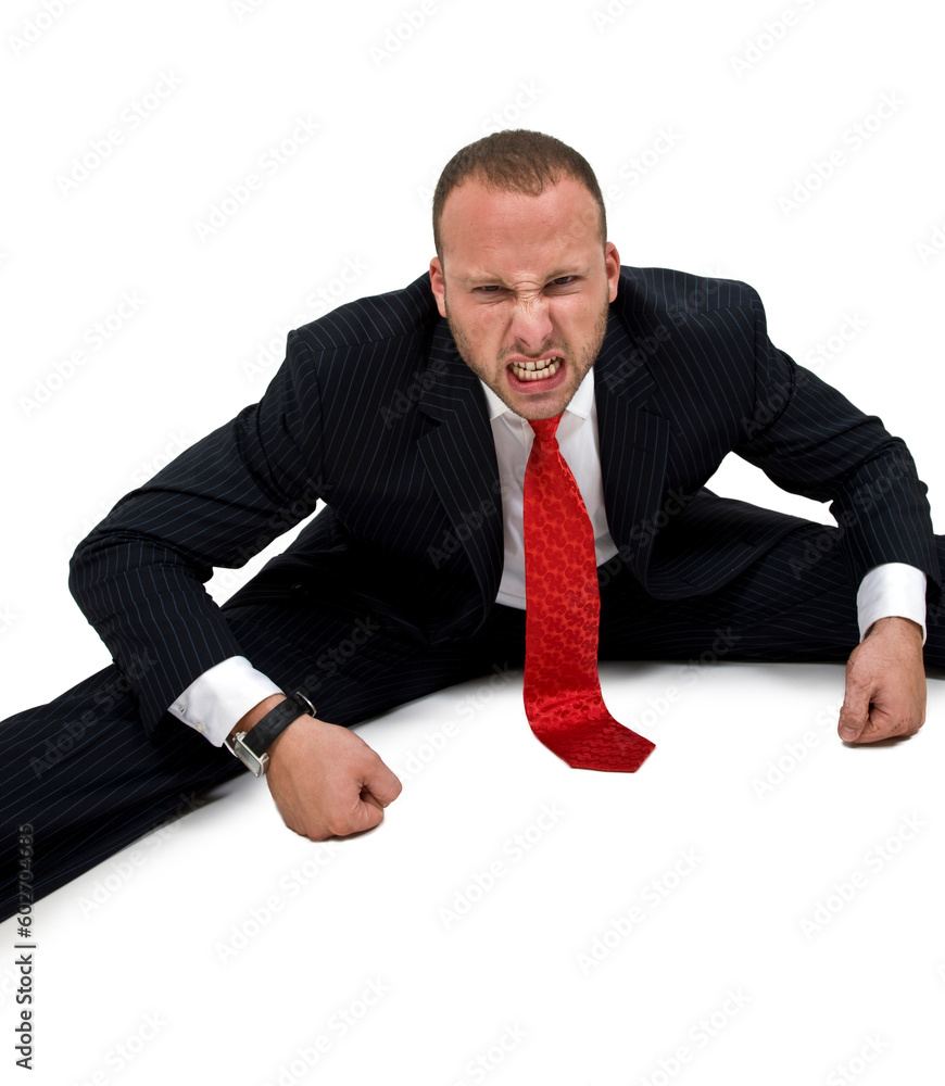 man stretching his legs on isolated background man stretching his legs on isolated background