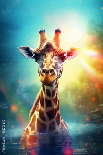 giraffe in the savannah  Ai Generative