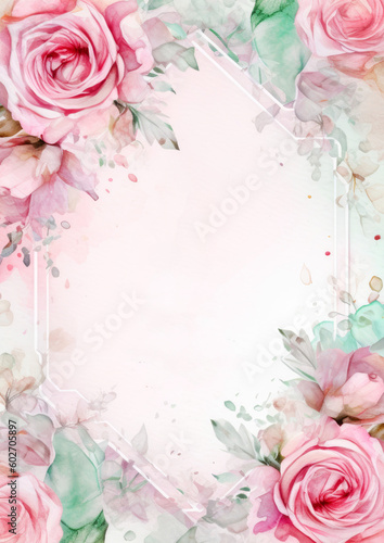 pink roses frame watercolor