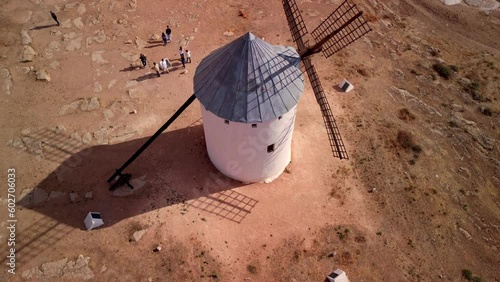 Aerial Shot Of Famous Quixote Windmills In Spain