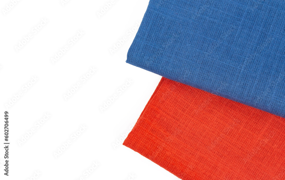 Blue and red fabrics on a white background Blue and red fabrics on a white background