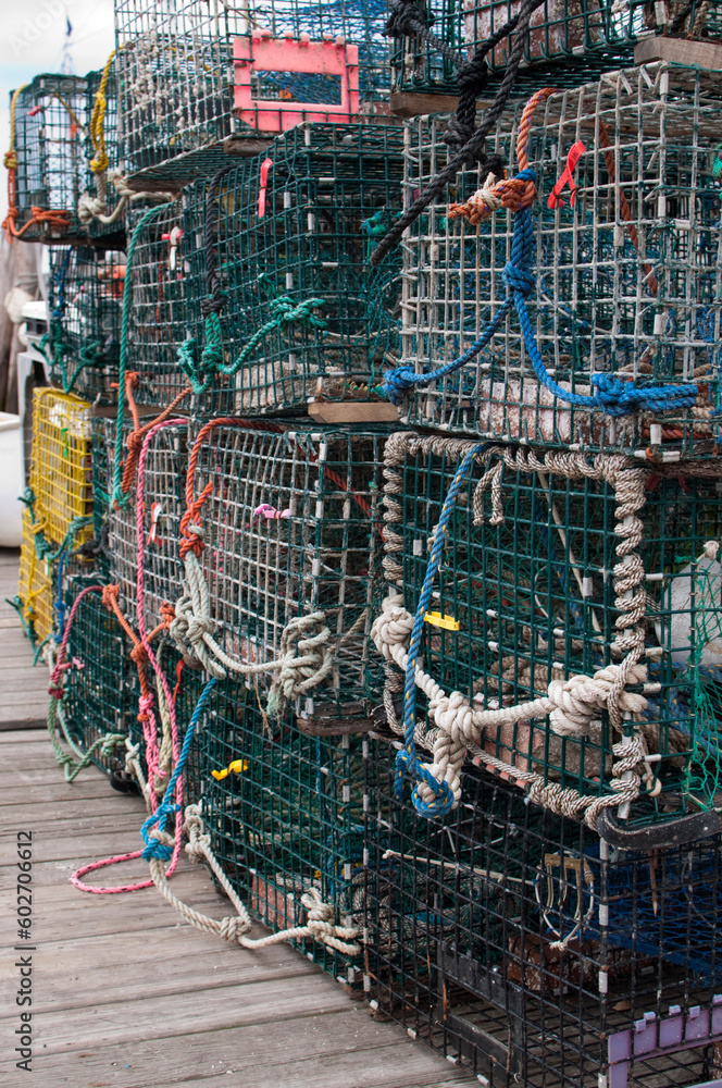 Obraz premium Old fishing cages for lobsters. Camden dock