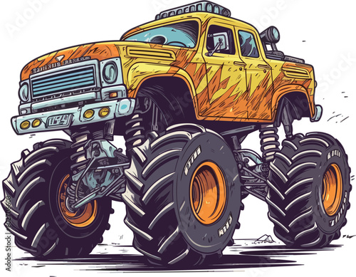 Fényképezés Monster truck cartoon illustration