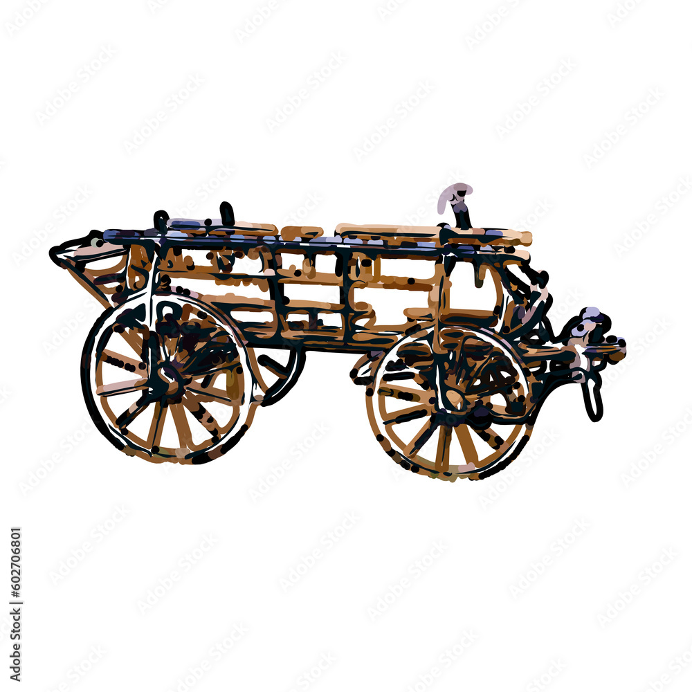 Fototapeta premium wheelbarrow color sketch with transparent background