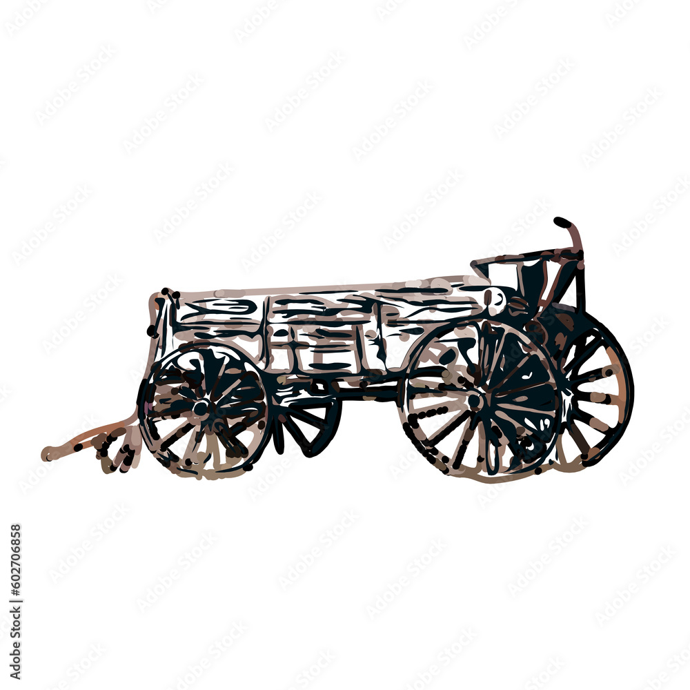 Fototapeta premium wheelbarrow color sketch with transparent background