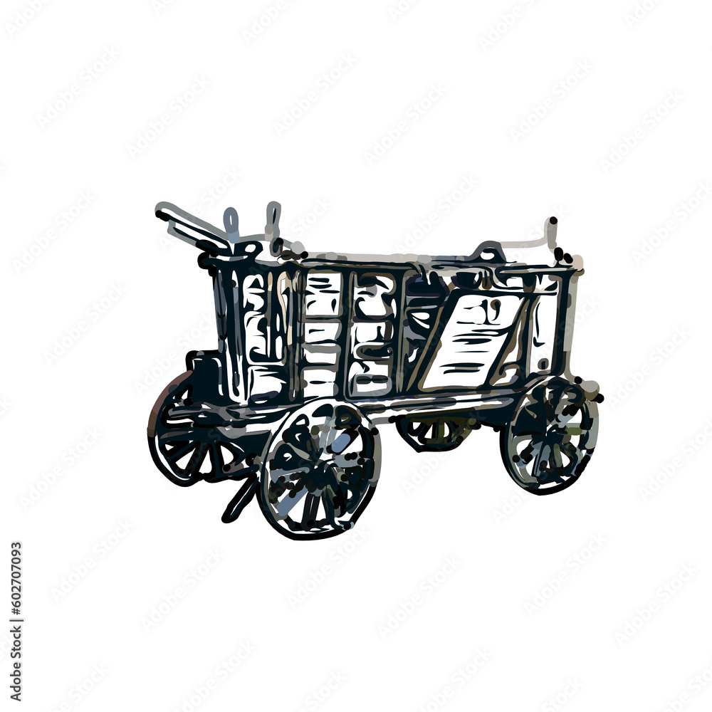 Fototapeta premium wheelbarrow color sketch with transparent background