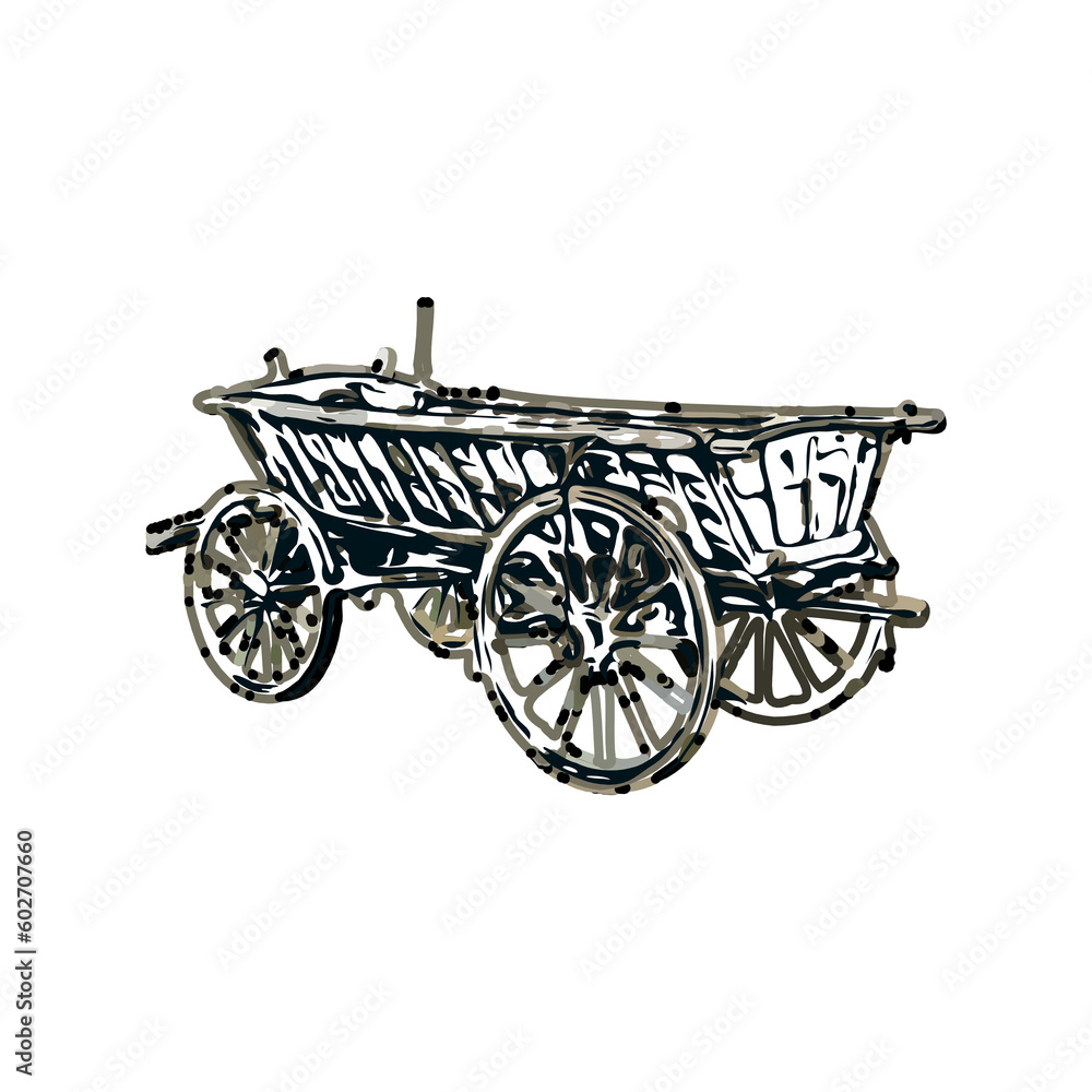 wheelbarrow color sketch with transparent background