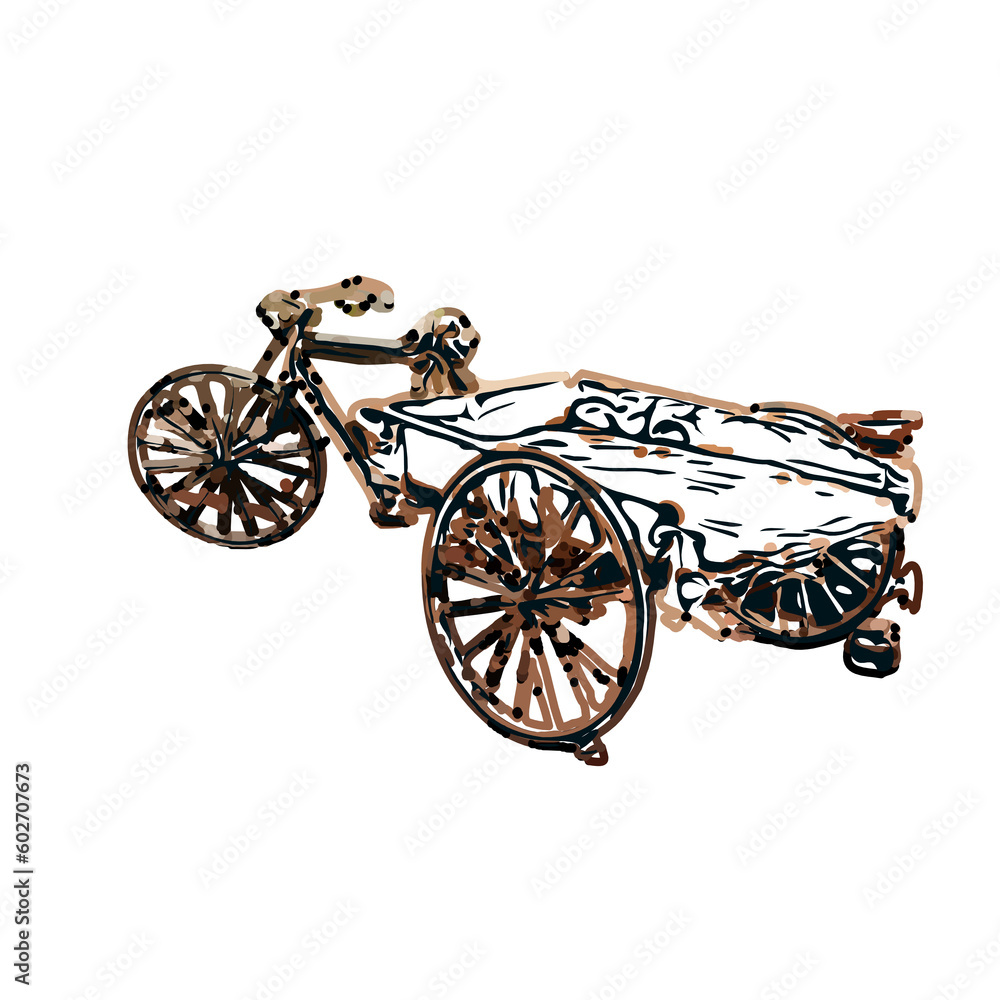 Fototapeta premium wheelbarrow color sketch with transparent background