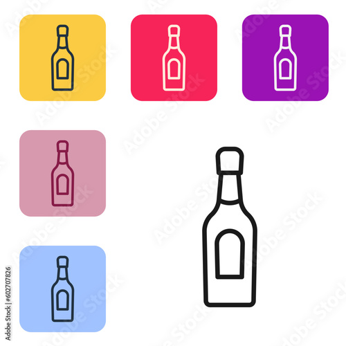 Black line Champagne bottle icon isolated on white background. Set icons in color square buttons. Vector