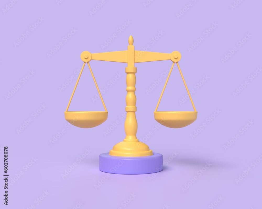 Scales of justice. Balance and justice, law concept. 3d rendering illustration. Cartoon minimal style. Scales of justice. Balance and justice, law concept. 3d rendering illustration. Cartoon minimal style.