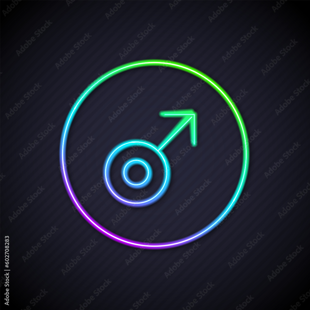 Glowing neon line Mars symbol icon isolated on black background. Astrology, numerology, horoscope, astronomy. Vector Glowing neon line Mars symbol icon isolated on black background. Astrology, numerology, horoscope, astronomy. Vector