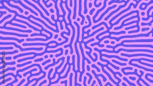 Psychedelic Frantic Radial Pattern Vector Violet Purple Abstract Background. Turing Diffusion Effect Trippy Hypnotic Abstraction Panoramic Wallpaper. Rave Style Bizarre Doodle Structure Textile Print