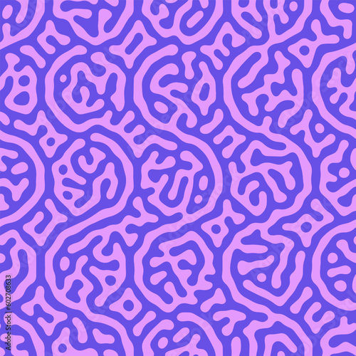 Psychedelic Motif Violet Purple Seamless Pattern Vector Abstract Background. Modern Textile Design Repetitive Bizarre Acid Trip Graphical Abstraction. Liquid Intricate Wavy Structure Endless Ornament