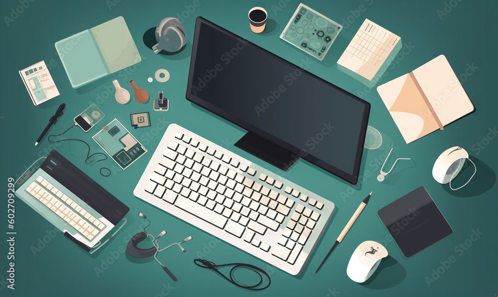 a desktop computer sitting on top of a desk next to a keyboard. generative ai a desktop computer sitting on top of a desk next to a keyboard. generative ai