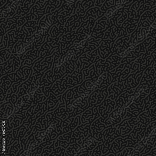 Turing Diffusion Dark Grey Seamless Pattern Vector Modern Abstract Background. Sophisticated Tangled Structure Repetitive Crazy Graphic Black Wallpaper. Textile Design Endless Bizarre Abstraction