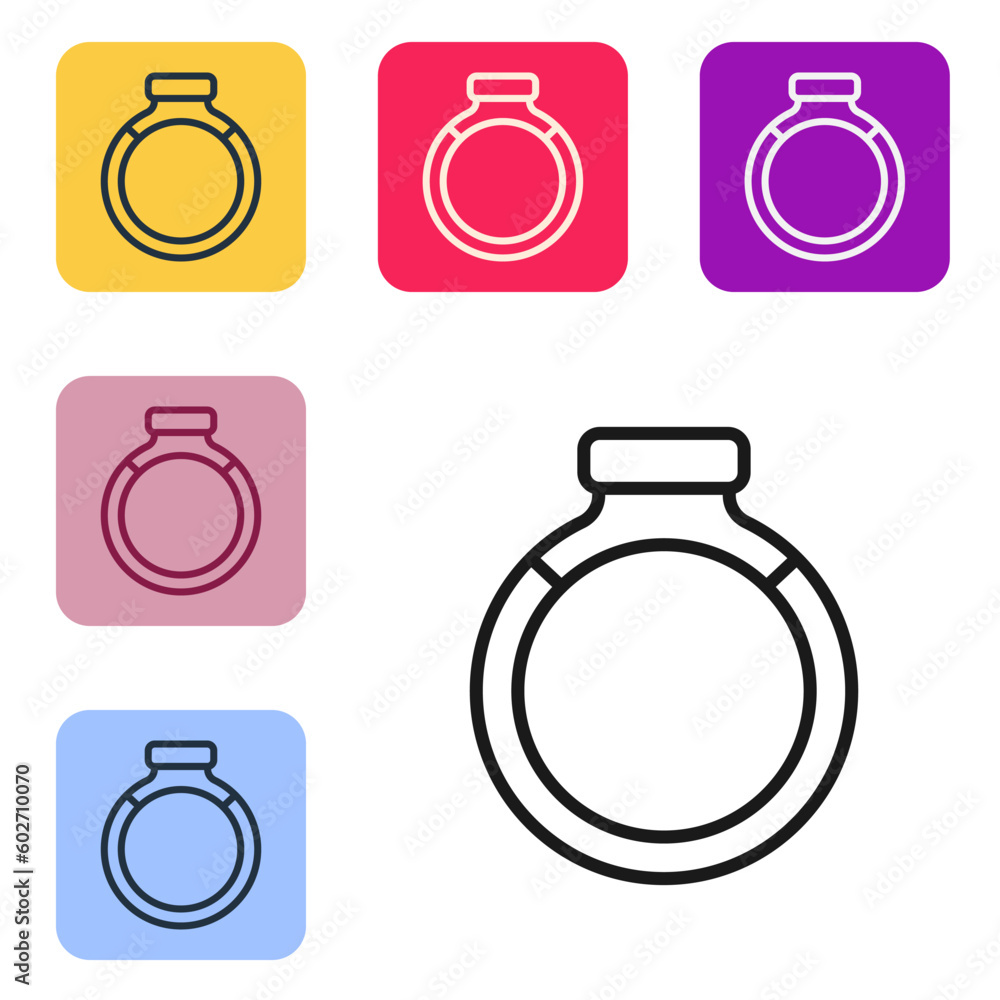 Black line Gold ring icon isolated on white background. Set icons in color square buttons. Vector Black line Gold ring icon isolated on white background. Set icons in color square buttons. Vector