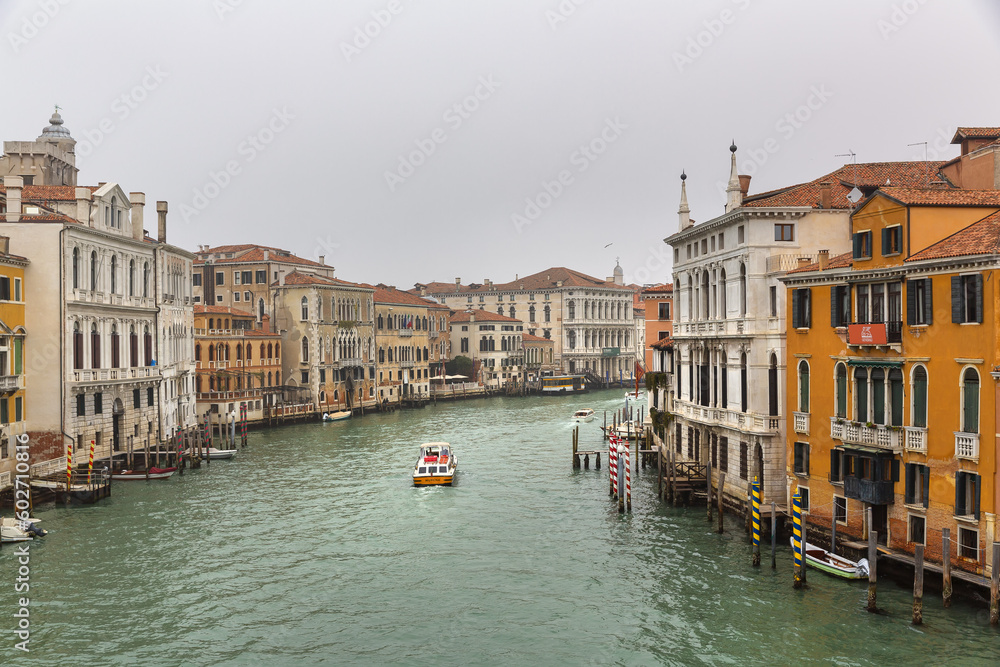 Evocative image of the Grand Canal in Venice on a cloudy day