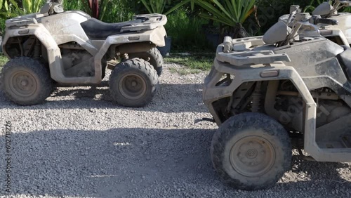 Quad bike in a field, atv motorcycle, sunny day