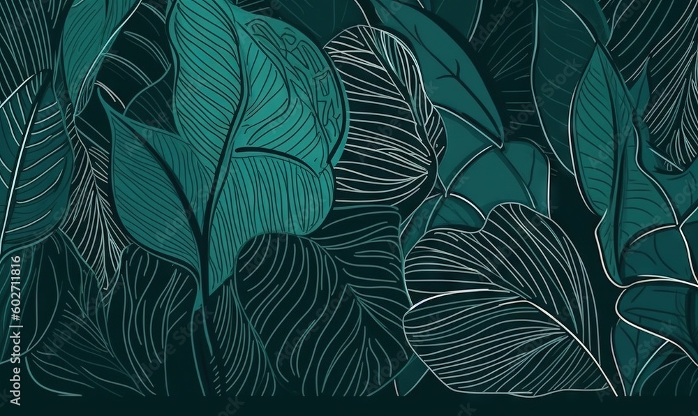  a green and blue background with leaves and plants on it.  generative ai