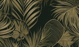  a black and gold wallpaper with a bunch of palm leaves.  generative ai