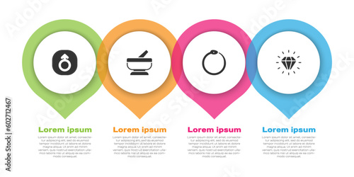 Set Mars, Mortar and pestle, Ouroboros and Diamond. Business infographic template. Vector
